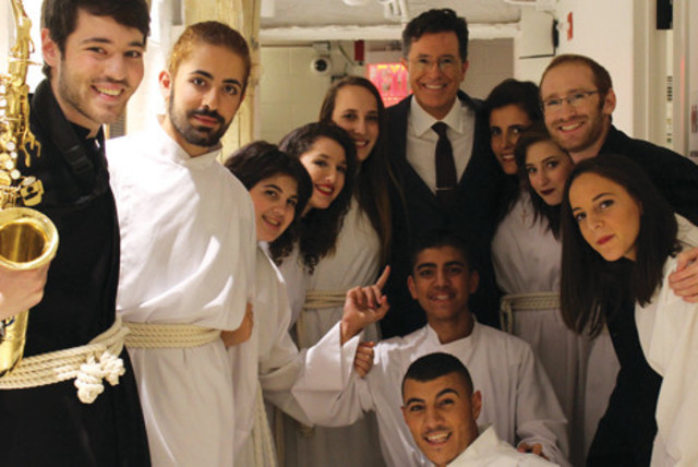  WITH STEPHEN COLBERT after performing on the ‘Late Show,’ 2015. (credit: The Jerusalem Youth Chorus)
