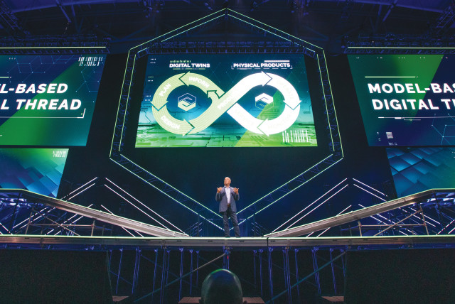  PTC CEO JIM HEPPELMANN delivers an opening presentation at PTC LiveWorx 2023 in Boston, last week.