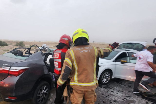   The scene of a car crash near Lido junction, May 27, 2023. (credit: ISRAEL FIRE AND RESUCE SERVICES)
