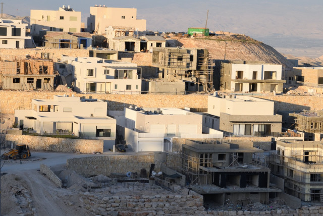  A construction site of a new residential neighborhood at the mixed religious-secular Jewish settlement in the West Bank Kfar Adumim, March 9, 2023. (credit: GILI YAARI/FLASH90)