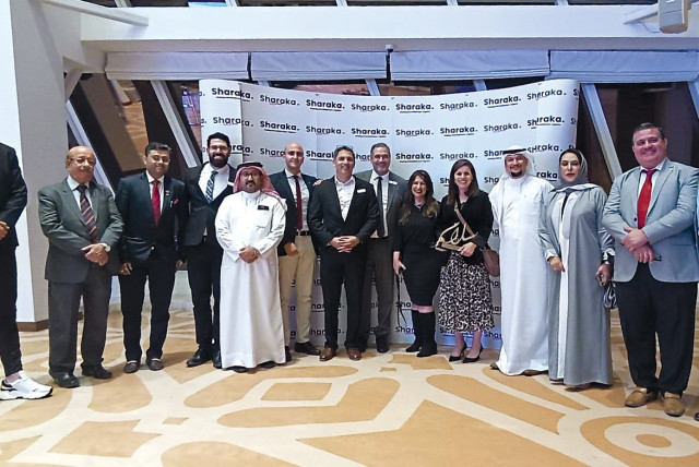  Sharaka co-founder Amit Deri and executive director Dan Feferman attend the launch event of their organization’s Bahrain branch. (credit: Sharaka)