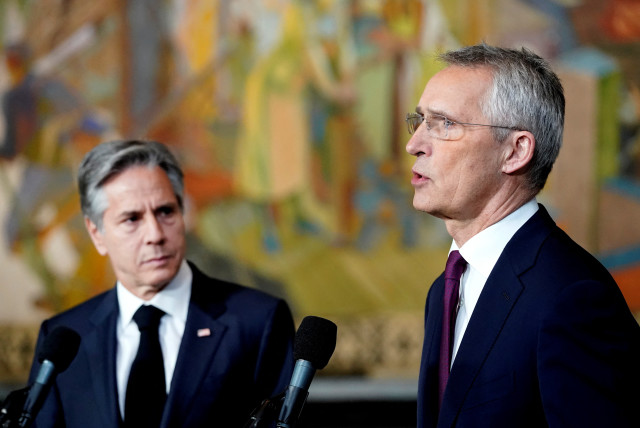  NATO Secretary General Jens Stoltenberg and US Secretary of State Antony Blinken arrive at Oslo City Hall during NATO's informal meeting of foreign ministers in Oslo, Norway June 1, 2023.  (credit: Lise Aserud/NTB/via REUTERS)
