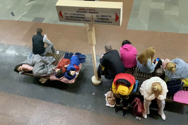 People take shelter in a subway station, amid Russia's attack on Ukraine, in Kyiv, Ukraine, June 2, 2023 in this screen grab obtained from a social media video. (credit:  Twitter @taniakovba via REUTERS)