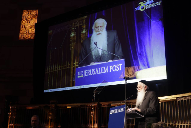 Jerusalem Affairs and Jewish Tradition Minister Meir Porush at the Jerusalem Post Annual Conference in New York, June 5, 2023. (credit: MARC ISRAEL SELLEM/THE JERUSALEM POST)