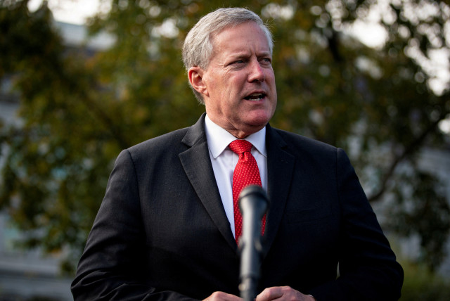 White House Chief of Staff Mark Meadows speaks to reporters following a television interview, outside the White House in Washington, U.S. October 21, 2020.  (credit: REUTERS/AL DRAGO/FILE PHOTO)