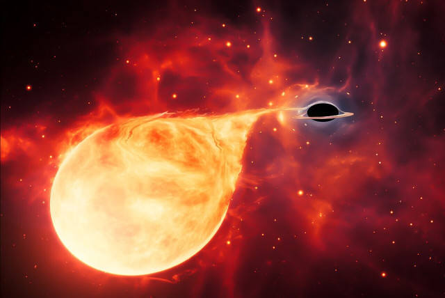  This artist’s impression depicts a star being torn apart by an intermediate-mass black hole (IMBH), surrounded by an accretion disc. (credit: Wikimedia Commons)