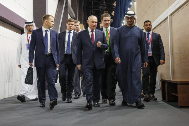  Russian President Vladimir Putin and President of the United Arab Emirates Sheikh Mohammed bin Zayed Al Nahyan attend the St. Petersburg International Economic Forum (SPIEF) in Saint Petersburg, Russia, June 16, 2023.  (credit: SPUTNIK/GAVRIIL GRIGOROV/KREMLIN VIA REUTERS)