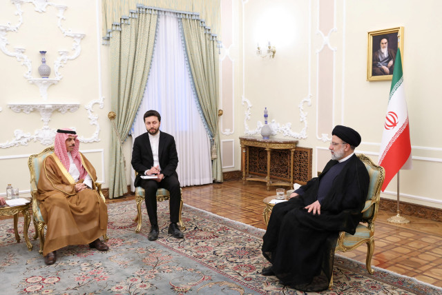  Iranian President Ebrahim Raisi meets with Saudi Arabia's Foreign Minister Prince Faisal bin Farhan Al Saud, in Tehran, Iran June 17, 2023. (credit: WANA (WEST ASIA NEWS AGENCY) VIA REUTERS)