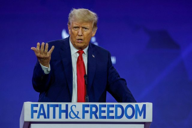 Former US President Donald Trump addresses The Faith and Freedom Coalition's 2023 ''Road to Majority'' conference in Washington, US, June 24, 2023.  (credit: TASOS KATOPODIS/REUTERS)
