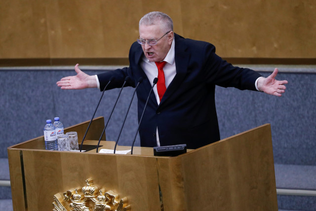 Vladimir Zhirinovsky, leader of the Liberal Democratic Party of Russia (LDPR), delivers a speech during a session of the lower house of parliament, also known as the State Duma, to consider constitutional changes proposed by President Vladimir Putin in Moscow, Russia March 10, 2020. (credit: EVGENIA NOVOZHENINA/REUTERS)