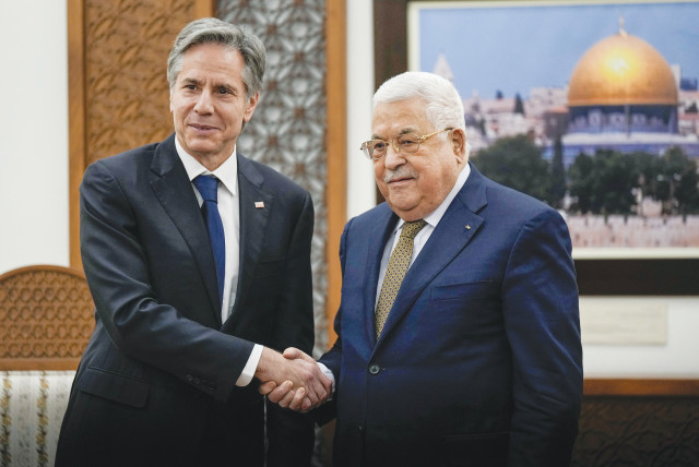  US SECRETARY of State Antony Blinken meets with Palestinian Authority head Mahmoud Abbas in Ramallah, in January.  (credit: MAJDI MOHAMMED/REUTERS)