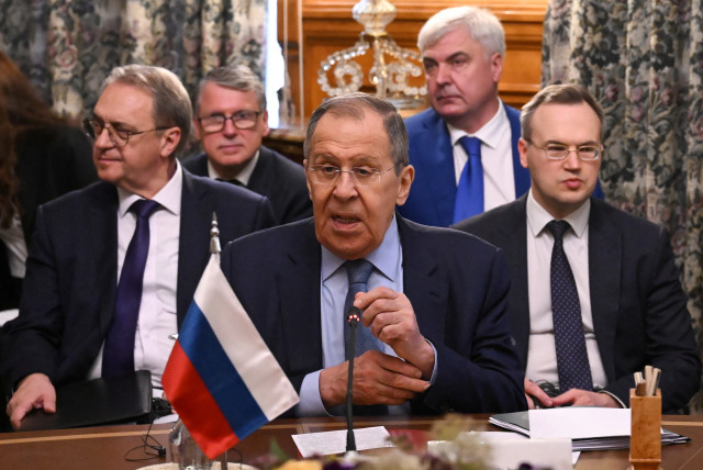  Russian Foreign Minister Sergei Lavrov meets with his counterparts of the Gulf Cooperation Council (GCC) member states and the GCC secretary general in Moscow on July 10, 2023. (credit: Natalia Kolesnikova/Pool via REUTERS)