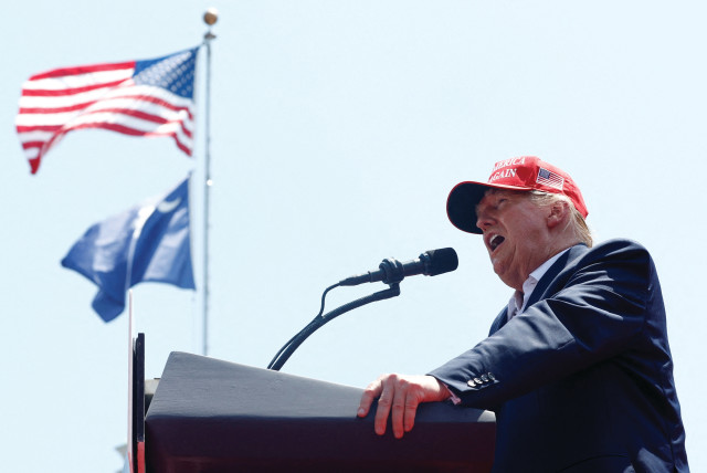  FORMER US president Donald Trump speaks at a Make America Great Again rally in South Carolina, earlier this month.  (photo credit: EVELYN HOCKSTEIN/REUTERS)