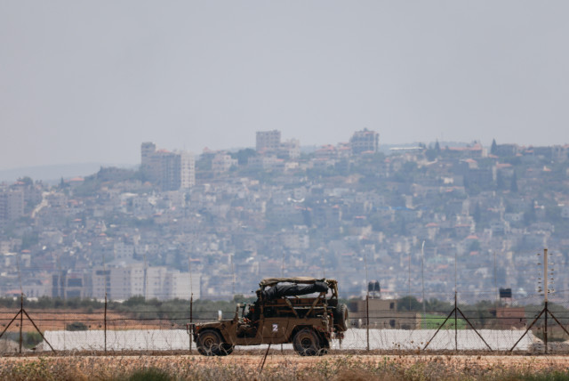  AN IDF jeep on the outskirts of Jenin earlier this month, at the beginning of one of its biggest military operations in the Palestinian territory in years. (credit: Chaim Goldberg/Flash90)