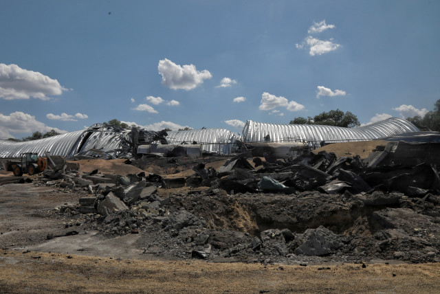 A view shows a grain warehouse destroyed by a Russian missile strike, amid Russia's attack on Ukraine, at a compound of an agricultural company in the village of Pavlivka, in Odesa region, Ukraine July 21, 2023. (credit: REUTERS/Nina Liashonok)
