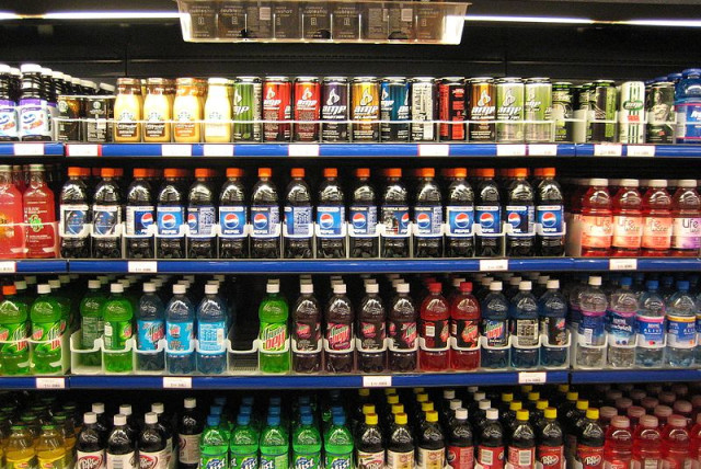  Sodas in a store refrigerator. (credit: Wikimedia Commons)