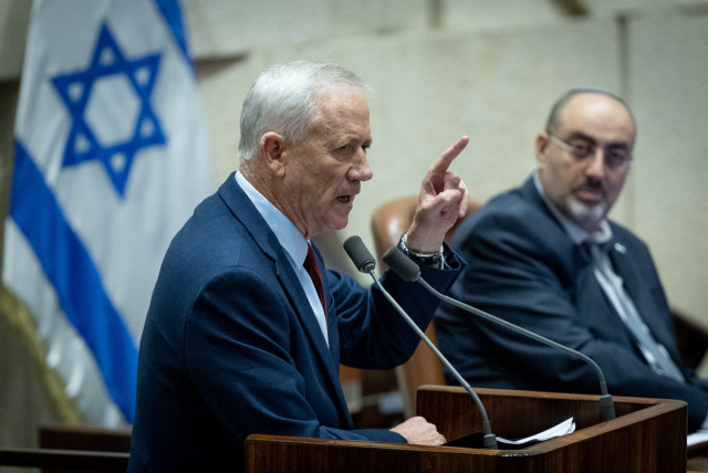  MK Benny Gantz at a discussion and a vote on the reasonableness bill at the assembly hall of the Knesset, the Israeli parliament in Jerusalem on July 23, 2023. (credit: YONATAN SINDEL/FLASH90)