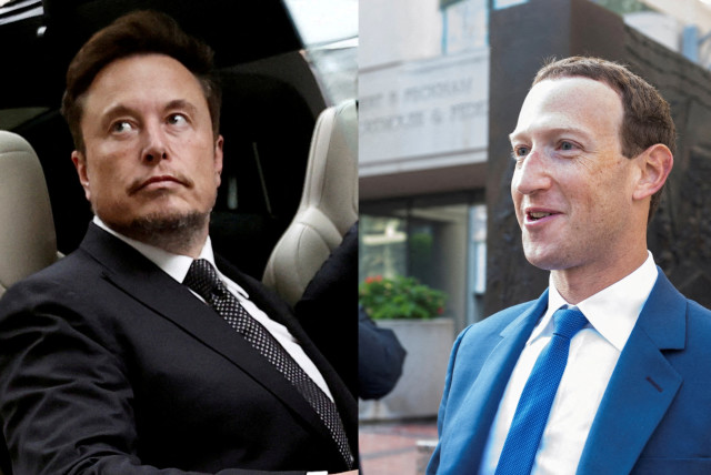  Social media moguls Elon Musk (X, formerly Twitter) and Mark Zuckerberg (Meta, formerly Facebook). (credit: REUTERS/LAURE ANDRILLON, TINGSHU WANG/REUTERS)