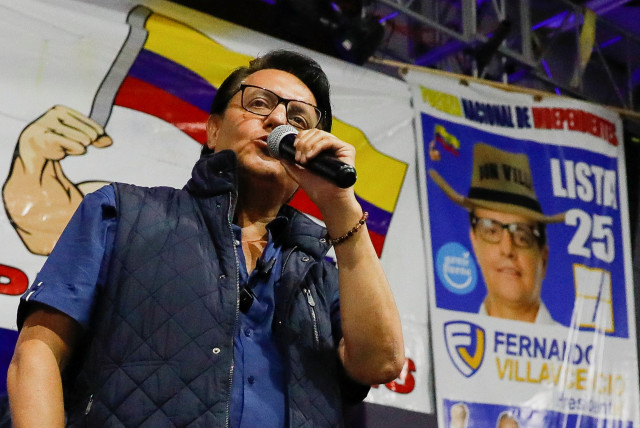  Ecuadorean presidential candidate Fernando Villavicencio speaks during a campaign rally in Quito, Ecuador August 9, 2023. (credit: REUTERS/Karen Toro)