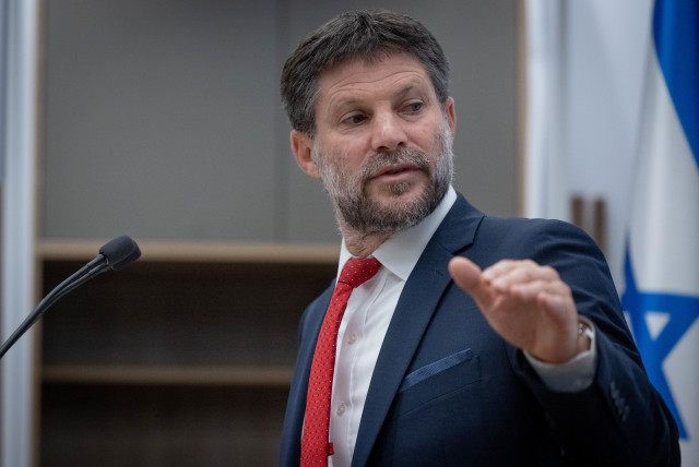  Finance Minister Bezalel Smotrich speaks during a press conference at the Finance Ministry in Jerusalem on August 9, 2023.  (credit: CHAIM GOLDBEG/FLASH90)