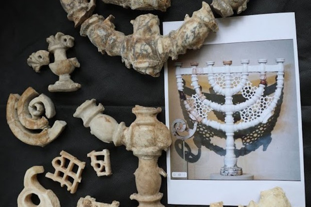  Pieces of a menorah found at the Phanagoria synagogue archaeological site. (credit: Volnodlo Pangoria Foundation)
