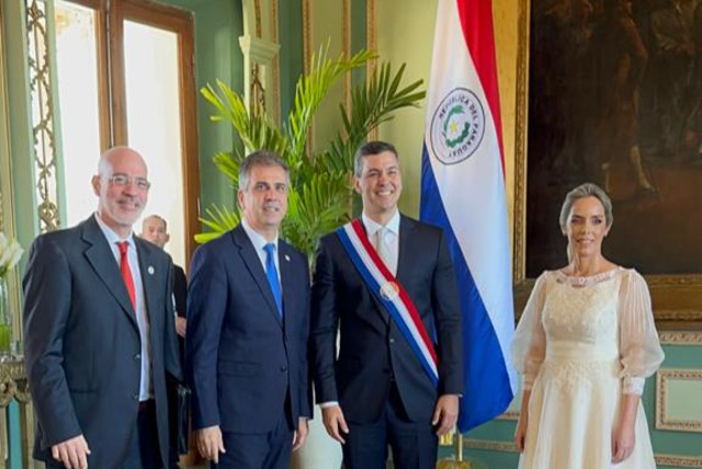  Paraguay's President Santiago Pena is seen alongside Israeli Foreign Minister Eli Cohen in Paraguay. (credit: FOREIGN MINISTRY)