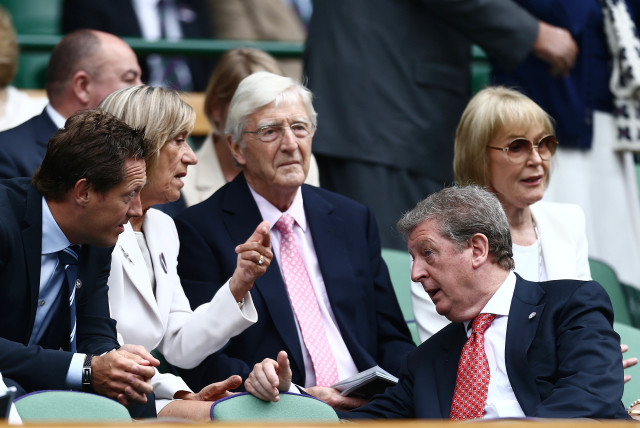  Tennis - Wimbledon - All England Lawn Tennis & Croquet Club, Wimbledon, England - 4/7/12 England manager Roy Hodgson (R) with Television Personality Sir Michael Parkinson (C) in the stands. (credit: Action Images / Andrew Couldridge Livepic)