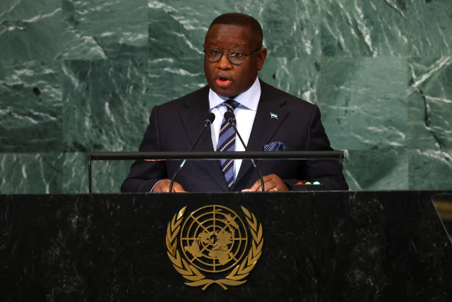 President of Sierra Leone Julius Maada Bio addresses the 77th Session of the United Nations General Assembly at U.N. Headquarters in New York City, US, September 21, 2022. (credit: Mike Segar/Reuters)