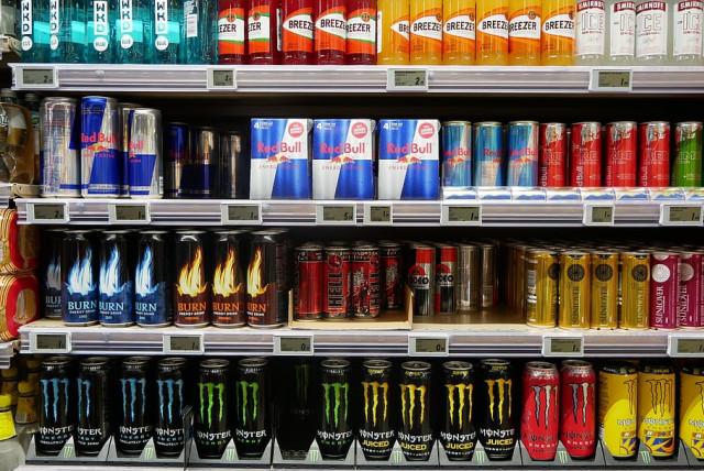  Assorted energy drinks and alcoholic beverages at a store. (credit: FLICKR)