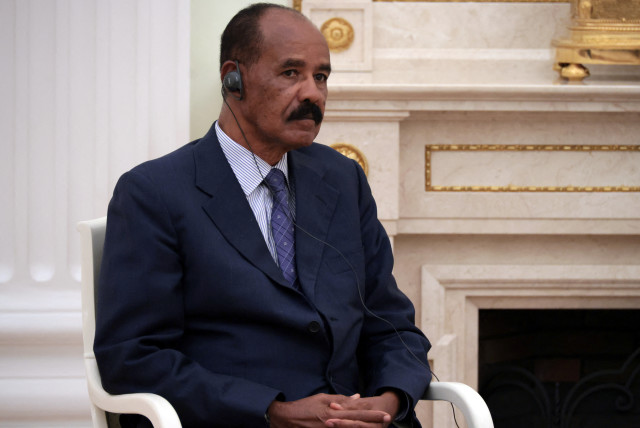 Eritrean President Isaias Afwerki attends a meeting with Russian President Vladimir Putin in Moscow, Russia May 31, 2023.  (credit: SPUTNIK/MIKHAIL METZEL/POOL VIA REUTERS)