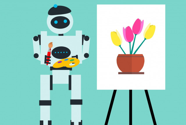 Animated image of a robot painting flowers. (credit: PUBLICDOMAINPICTURES.NET)