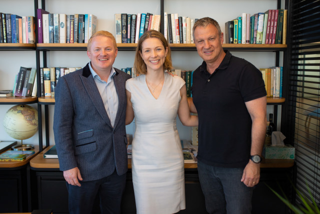 From left to right: Peter Reynolds, CEO of ThetaRay, Devon Kirk, Partner and Co-Head of Portage Capital Solutions and Erel Margalit, Founder and Chairman of JVP and Chairman of ThetaRay (photo credit: Alon Talmor)