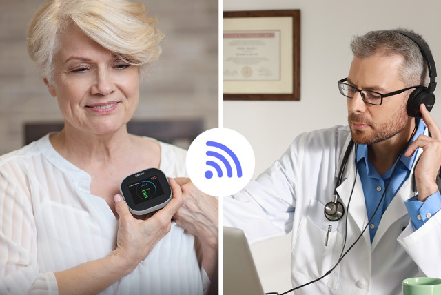  Doctor listens to heart rate with remote device. (credit: TytoCare)