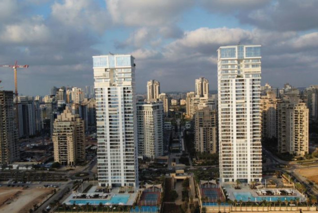  BRIGA TOWERS, aerial view, as seen from beach, with Ir Yamim skyline in background. (photo credit: LEV SAMUELS)