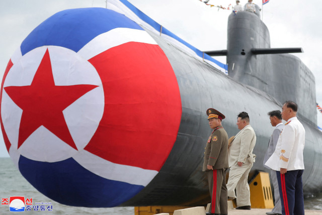  North Korean leader Kim Jong Un attends what state media report was a launching ceremony for a new tactical nuclear attack submarine in North Korea, in this picture released by North Korea's Korean Central News Agency (KCNA) on September 8, 2023. (credit: KCNA VIA REUTERS)