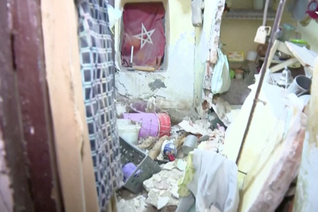  A view of damages inside a house during the aftermath of an earthquake in Marrakech, Morocco, September 9, 2023 in this screen grab obtained from a video. (credit: AL OULA TV/VIA REUTERS)