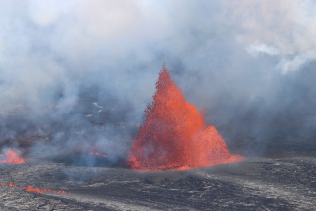 A view of volcanic activity at the Halemaumau Crater, in Hawaii, U.S. September 10, 2023 in this picture obtained from social media. (credit: Big Island VIP/REUTERS)