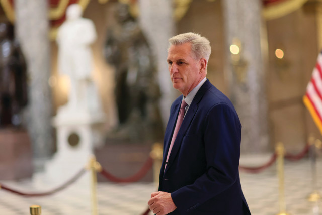  US HOUSE SPEAKER Kevin McCarthy walks through Statuary Hall in the Capitol Building in Washington.  (photo credit: Leah Mills/Reuters)