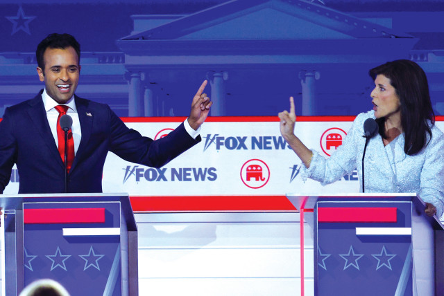  Vivek Ramaswamy and Nikki Haley at the first Republican candidates’ debate of the 2024 US presidential campaign in Milwaukee, Wisconsin, on August 23. (credit: BRIAN SNYDER/REUTERS)