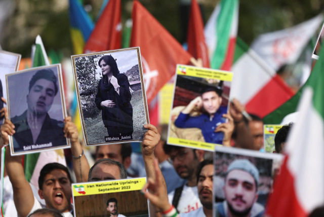  Iranian diaspora in Europe take part in a rally on the eve of the first anniversary of the death of Mahsa Amini which prompted protests across the country, in Brussels (credit: REUTERS)