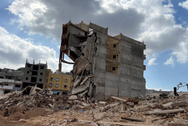  A view shows destroyed buildings, in the aftermath of the floods in Derna, Libya September 18, 2023. (photo credit: Ahmed Elumami/Reuters)