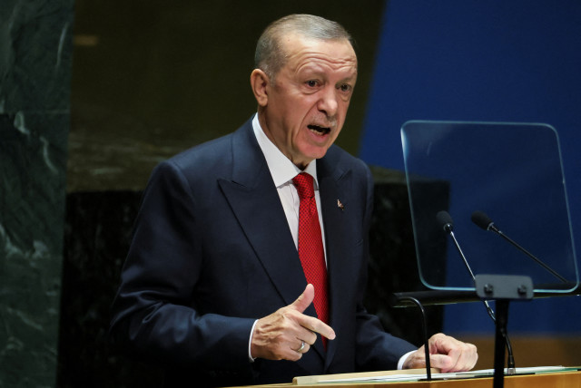  Turkey's President Tayyip Erdogan addresses the 78th Session of the U.N. General Assembly in New York City, US, September 19, 2023. (credit: REUTERS/BRENDAN MCDERMID)