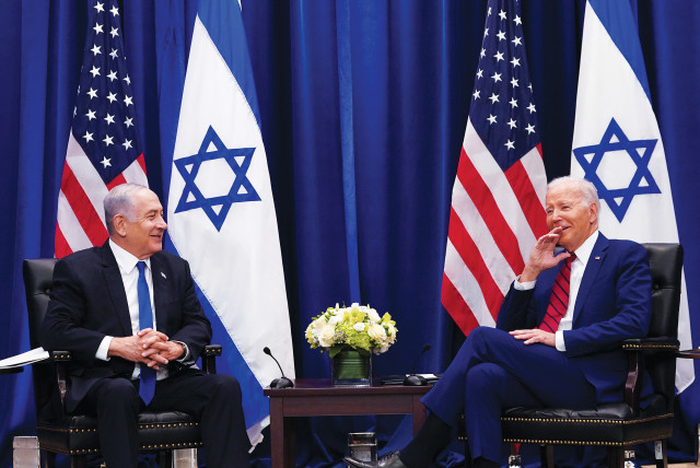  PRIME MINISTER Benjamin Netanyahu meets with US President Joe Biden on Wednesday in New York.  (photo credit: KEVIN LAMARQUE/REUTERS)