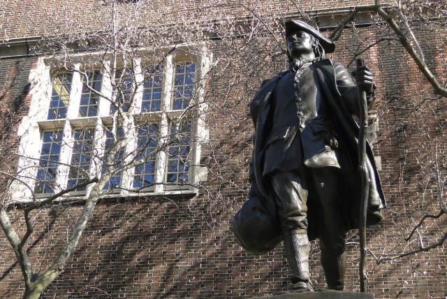  A statue of a young Benjamin Franklin at the University of Pennsylvania.  (photo credit: VIA WIKIMEDIA COMMONS)