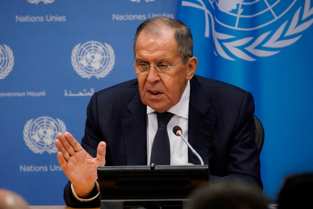 Russia's Foreign Minister Sergei Lavrov attends a press conference after addressing the 78th Session of the U.N. General Assembly in New York City, U.S., September 23, 2023 (photo credit: REUTERS/EDUARDO MUNOZ)
