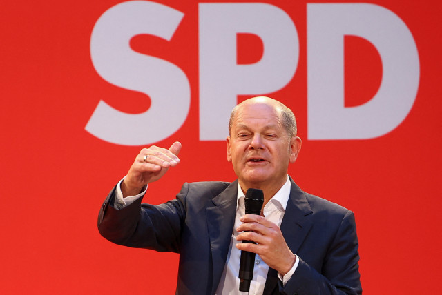  German Chancellor Olaf Scholz speaks as he attends the presentation of the Social Democratic party's (SPD) top candidates for the European elections in Berlin, Germany, September 25, 2023. (credit: REUTERS/LISI NIESNER)
