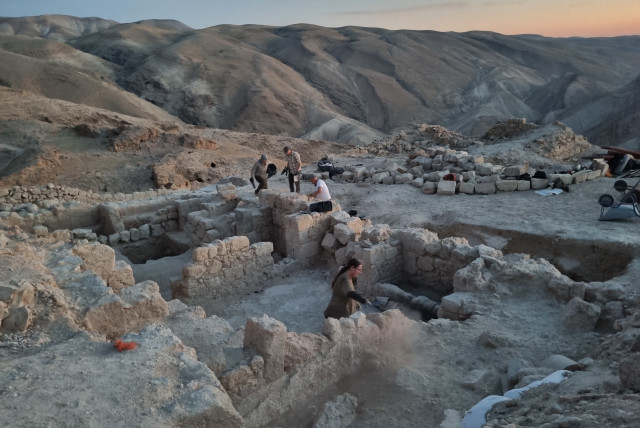 The archeological team cleans the Hyrcania site. (photo credit: Dr. Oren Gutfeld and Michal Haber)