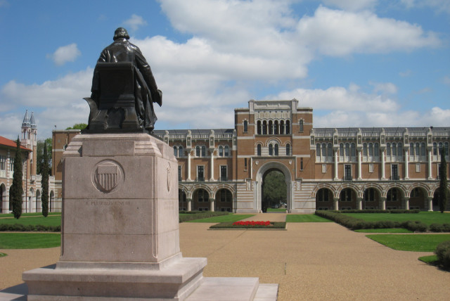  Rice University, Houston, Texas, US - Statue of founder William Marsh Rice with Lovett Hall in background. (credit: DADEROT/WIKIMEDIA COMMONS)