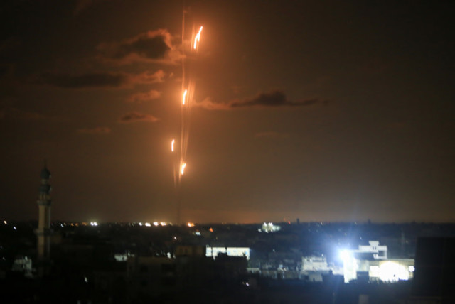  Rockets are fired from Gaza towards Israel, on October 16 2023 (credit: ABED RAHIM KHATIB/FLASH90)
