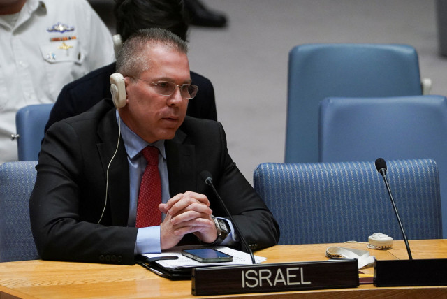  Israel's Ambassador to the United Nations Gilad Erdan attends a meeting of the Security Council on the conflict between Israel and Hamas, at U.N. headquarters in New York, U.S., October 25, 2023 (credit: REUTERS/David Dee Delgado)